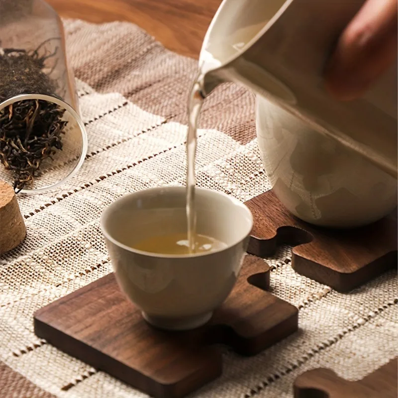 1pc Puzzle Shaped Mat - Protects Tabletops and Enhances Home Decor with Natural Wood Coaster for Drinks, Beverages