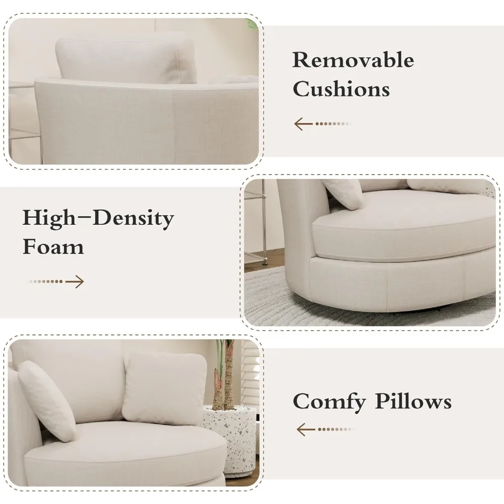 50.2" Oversized Swivel Accent Chair with Pillows, Chenille Upholstered Barrel Chair for Living Room Bedroom