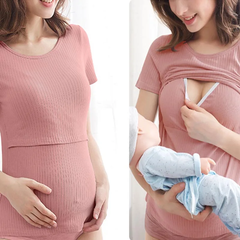Maternity Summer Soft 95% Cotton Pyjamas with lift up Breastfeeding Nursing Sleepwear Lactation Clothes pijama maternidade