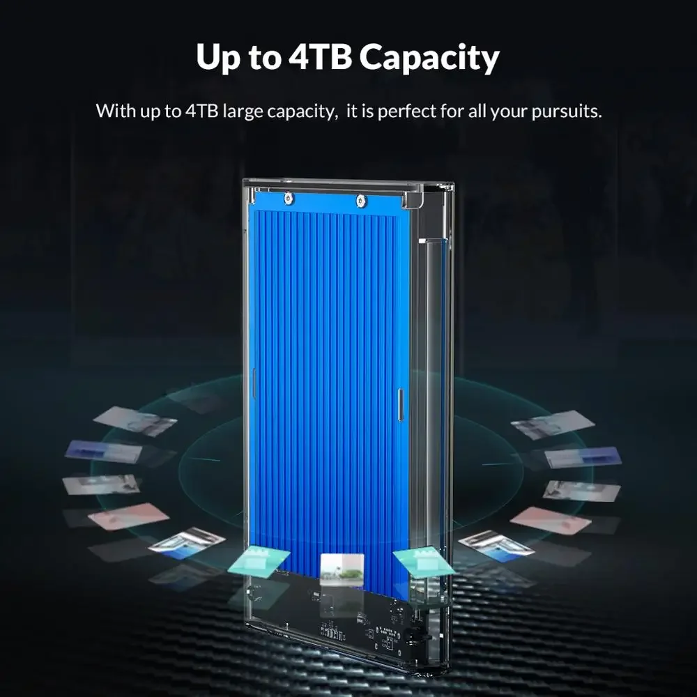 ORICO 투명 외장 스토리지 HDD 케이스, 알루미늄 SATA 5Gbps HDD SSD 하드 드라이브 인클로저, 노트북용 UASP 지지대, USB3.0, 2.5 인치