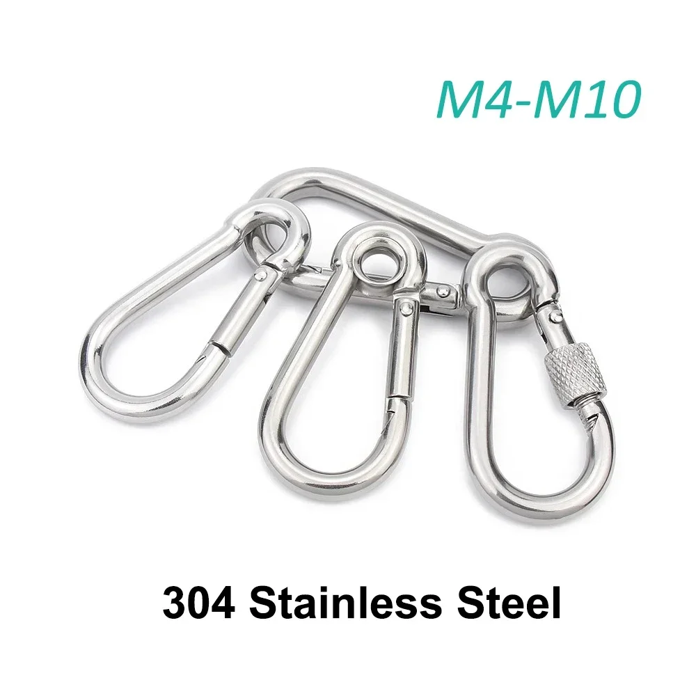 1-5PCS M4 M5 M6 M8 M10 304 Stainless Steel Spring Snap Carabiner Multifunctional Quick Link Ring Snap Shackle Chain Hook