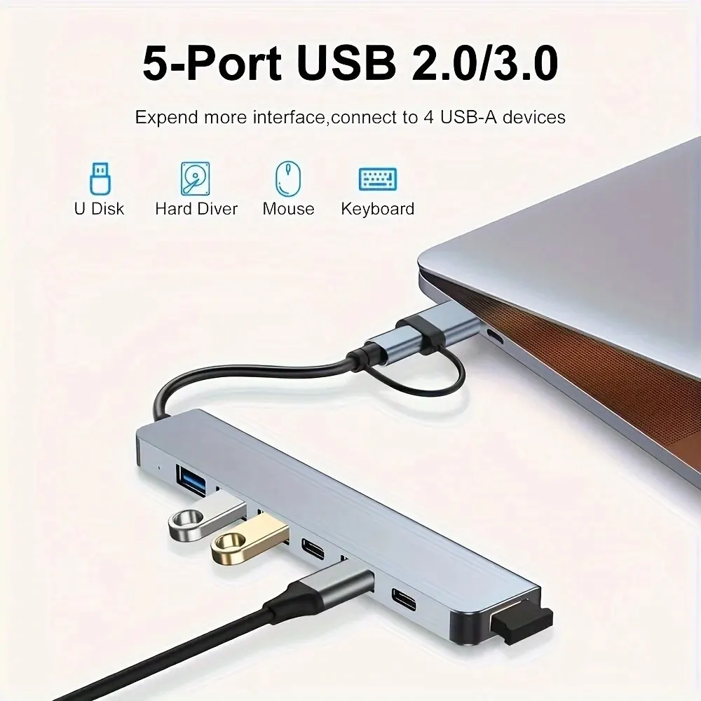 7 In 1 USB 3.0 HUB USB C HUB TYPE-C to 5 USB PD TYPE C Adapter 5Gbps Fast Speed Tramsmission USB C Docking Station For PC Laptop