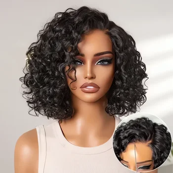 Short Bob Wig Curly Wigs Glueless Pre plucked Human Hair Wigs Ready To Go 5X5 Pre Cut Wig 4X4 Deep Wave Closure Wigs For Women 1