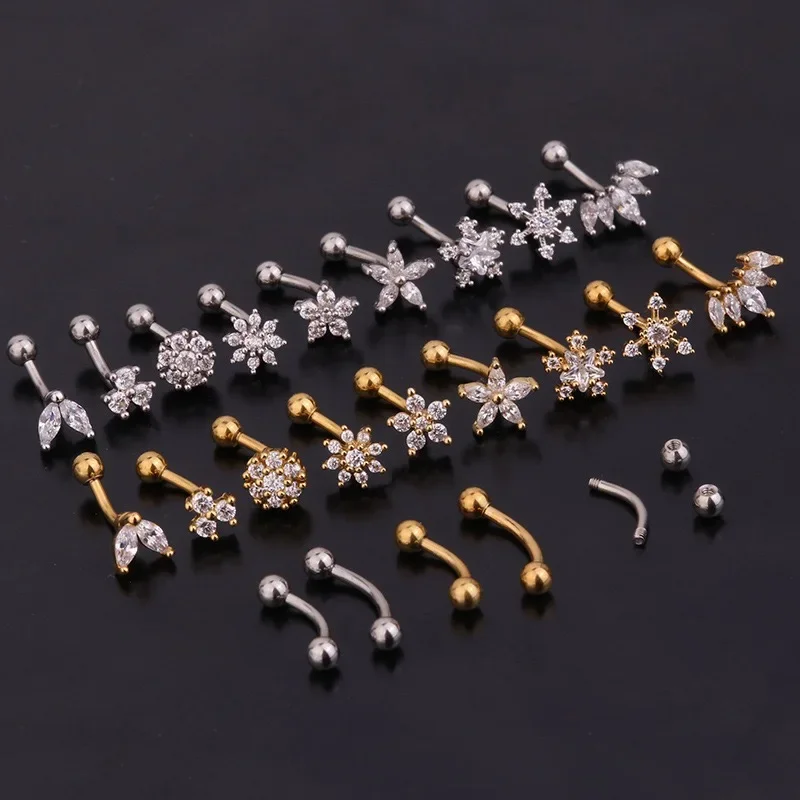 Flower Star Curved Eyebrow Piercing Bar Colour Ball Barbell Curve