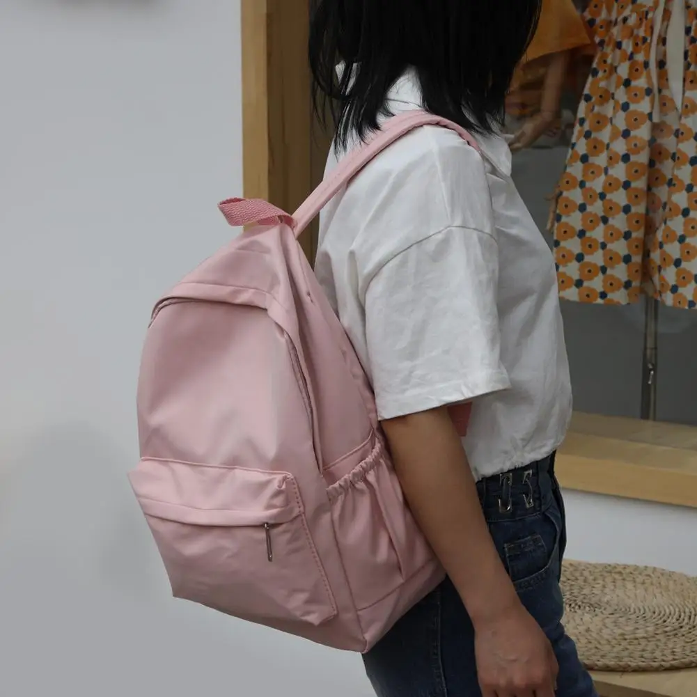 Women Nylon Zipper Backpack Preppy Style Students Solid Color School Knapsacks Girls Large Capacaity Rucksacks