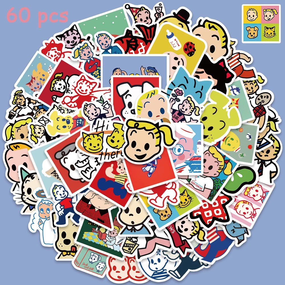 60pcs Japanese Artists Cartoon Drawing Stickers Cute Children Decals For Laptop Luggage Notebook Fridge Refrigerator Sticker magnetic daily weekly monthly planner whiteboard fridge magnet flexible daily message drawing refrigerator