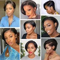 Cheveux birmans partie latérale coupe lutin perruques droites courte Bob perruque de cheveux 100% cheveux humains 13x4 dentelle avant perruques de cheveux humains couleur naturelle 6