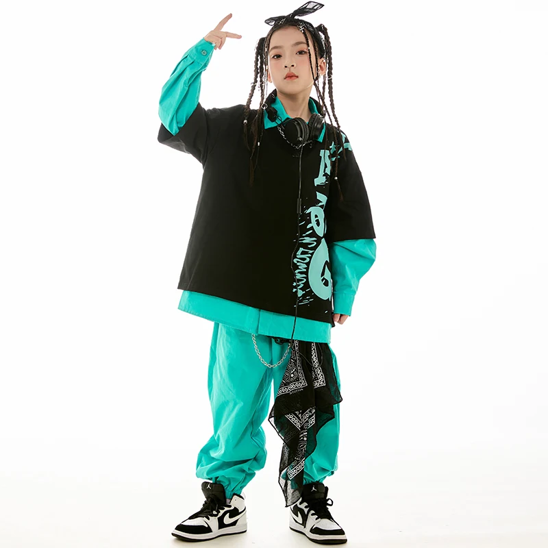 Kids Hip Hop Clothes Girls Long Sleeves Tops Coat Blue Pants Boys Street Dancing Performance Wear Fashion Clothing BL11574