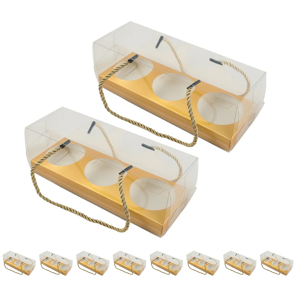 

Cupcake Box Clear Containers with Handle Plastic Portable Dessert Rectangle Rectangular Paper