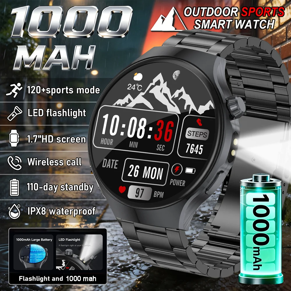 2026 New Military Smart Watch 1000Mah Battery Fitness Tracking 10ATM Waterproof Tactics Sport Flashlight call Bracelet For Men 1