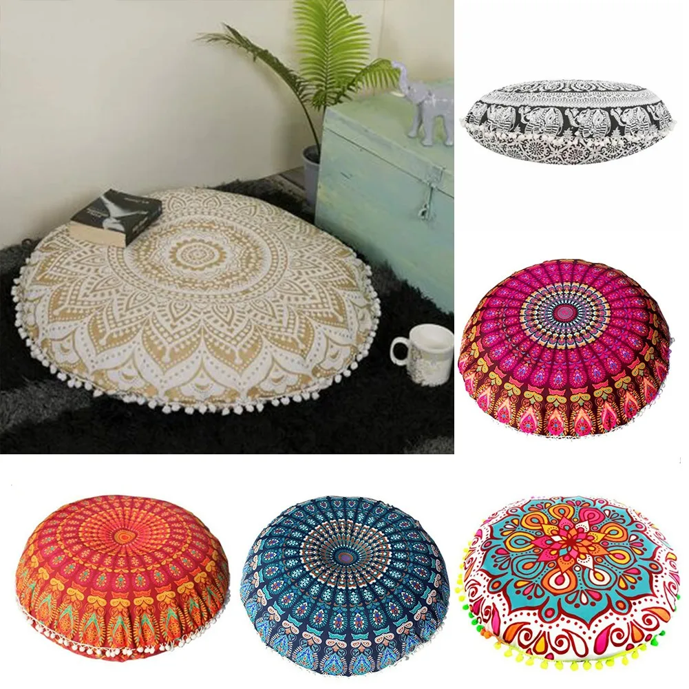 

43CM Round Mandala Pillowcase Bohemian Cushion Cover Floor Cushion Pillows Cover Home Hotel Pillows flower Printed Pillowcase