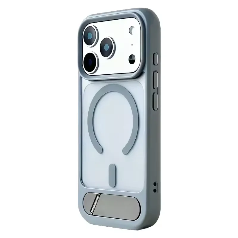 Luxury Alloy Bracket MagSafe Phone Case with Magnetic Wireless Charging and Shockproof PC Cover