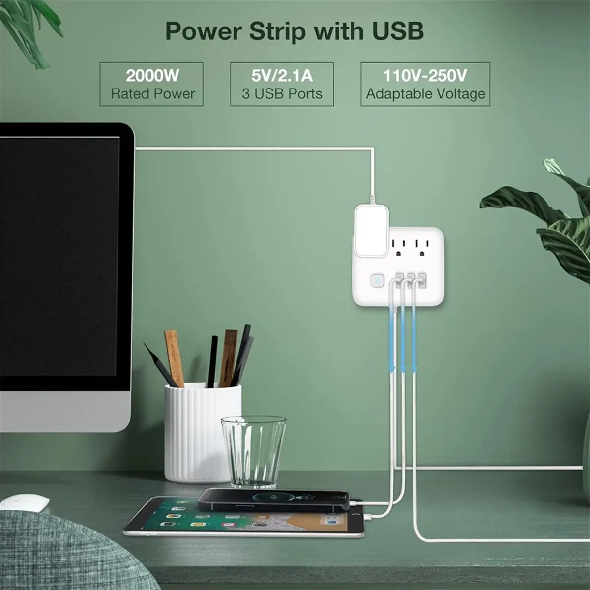 《공장 직판》USB 포트가 있는 멀티탭, 여행용 멀티탭, 1.2M 서지 보호기 데스크탑 충전 스테이션 소형 휴대용 확장기