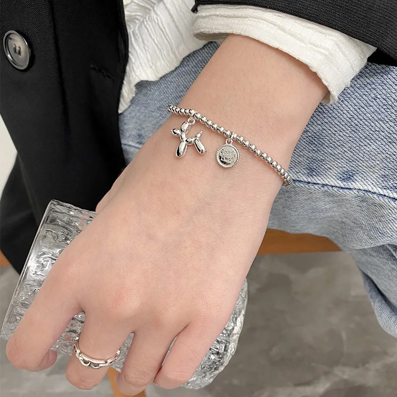 Fashion Punk Cute Balloon Puppy Ciondolo Bracciale Per Le Donne Coppia Retro Round Brand Round Bead Hip Hop Jewelry Gilfriend Gifts