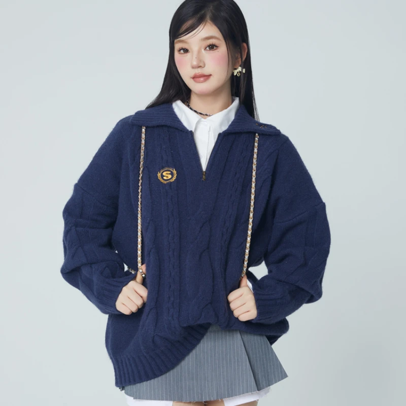 

EBAIHUI preppy Style Women's Sweater Embroidered Loose Versatile Women's Pullover Autumn/Winter Long Sleeve Polo Knitwear