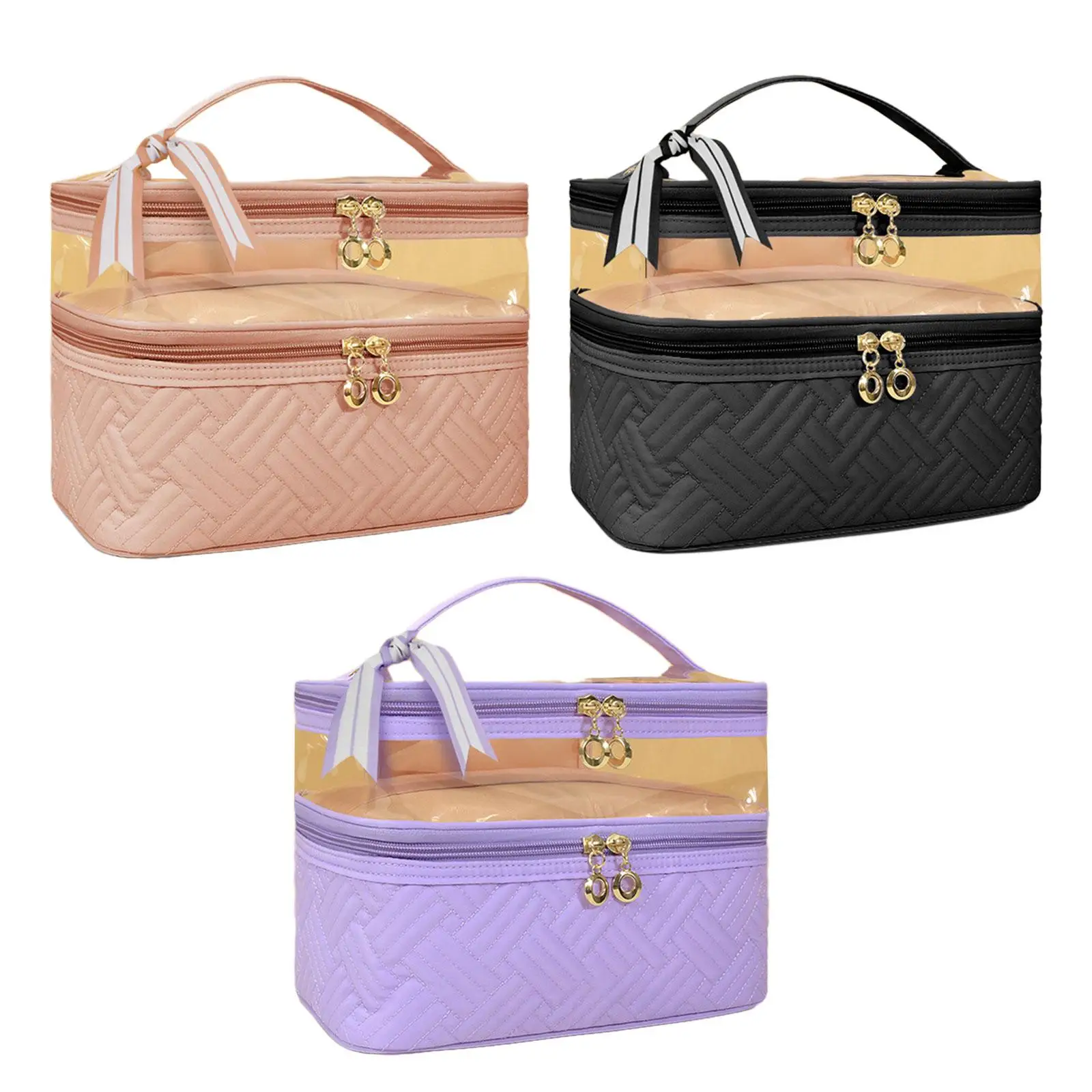 

Double Layer Makeup Bag Toiletry Holder Handbag Multipurpose Cosmetic Case