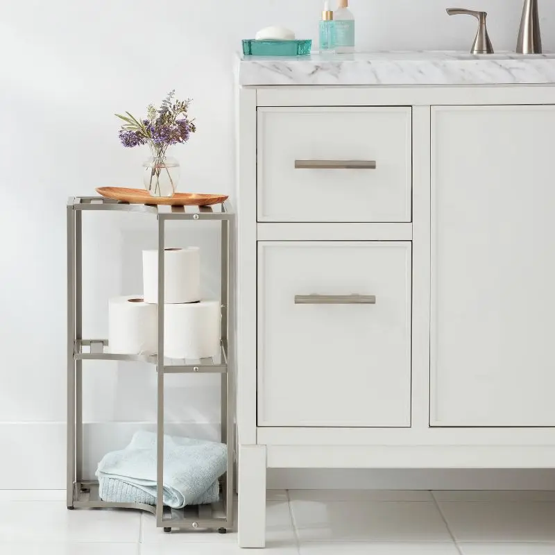 

Stylish Compact Brushed Nickel Metal Small Space Storage Cabinet for Bathroom Organization