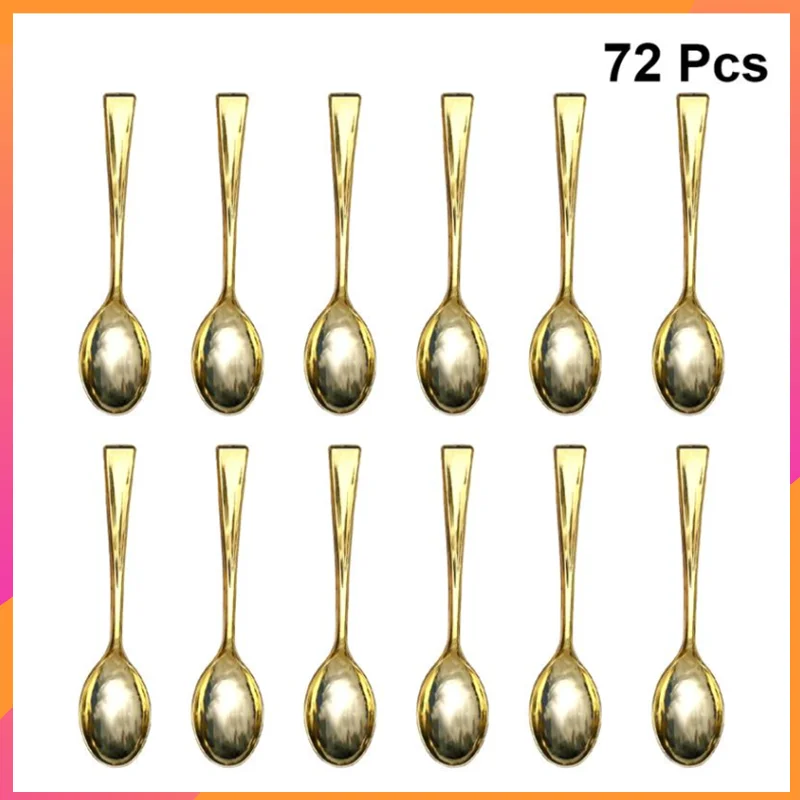 72PCS Plastic Disposable Golden Mini Spoon Set Plastic Imitate Metal Flatware for Barbecue Party Picnic