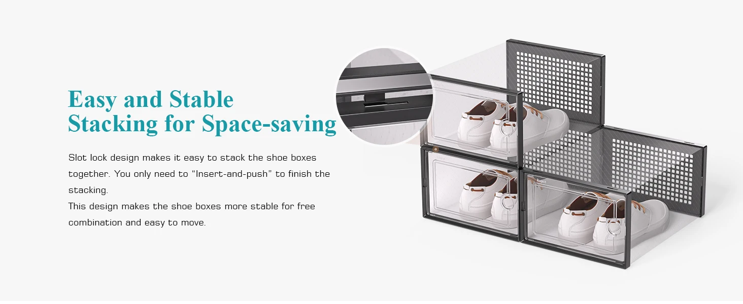 Description Picture 3 of itemNew Shoe Storage Boxes Organizers Clear Plastic Stackable 12 Pack, Shoe Rack & Holder Substitute, Sneaker Containers Black