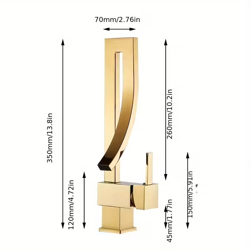 Modern Golden Brass Rotating Spout Bathroom Sink Faucet - Single Hole Installation, Valve Core, Includes Hardware & G1/2 Pipes