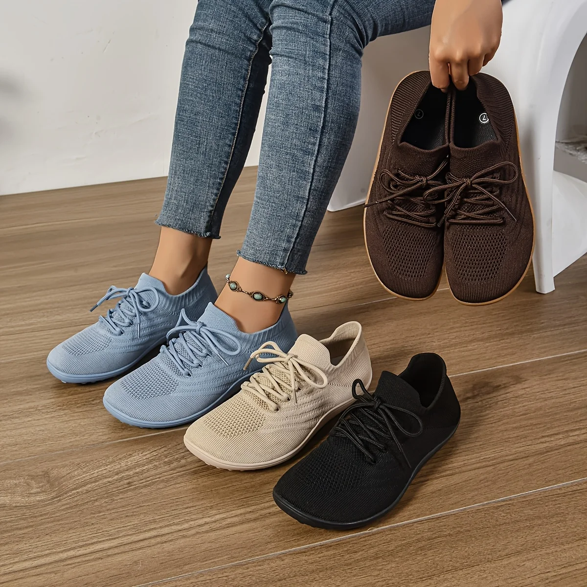 Women's Minimalist Breathable Mesh Sneakers - Comfortable Barefoot and Casual Walking Shoes