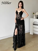 Nibber Sexy See Through Lace Sleeveless Long Dress Women Patchwork Summer Backless V-neck Side Slit Party Evening Maxi Vestidos - Image 3