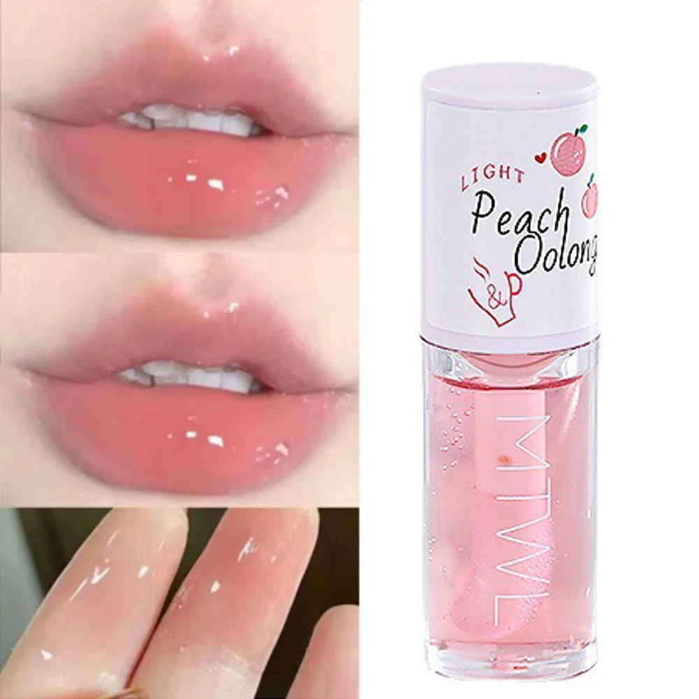 

Peach Milk Honey Lip Balm Oil Relieves Dry Moisturizing Lip Gloss Fades Lip Lines Water Light Lips Big Brush Head Cute Makeup