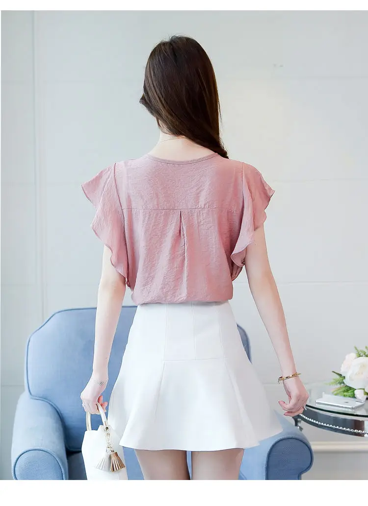 Female O-Neck Bow Lacing Hollow Out Solid Blouse Loose Oversize Flying Sleeve Patchwork Chiffon Shirt Women's Summer Clothing