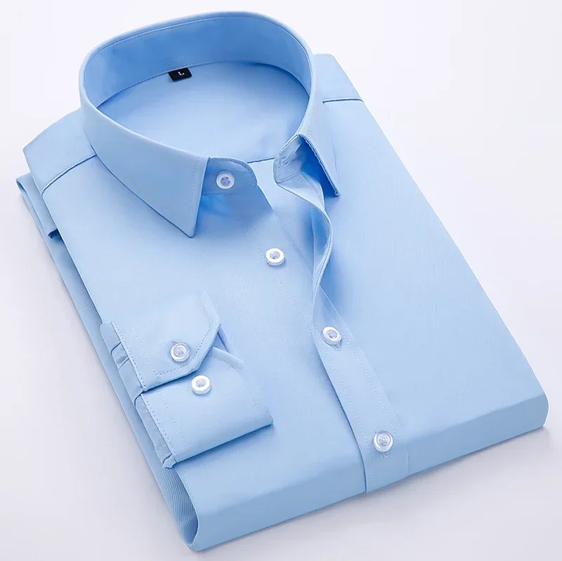 

New Stretch Anti-Wrinkle Men's Solid color Shirts Long Sleeve Dress Shirts High Quality Slim Tops Social Business Blouse Shirt