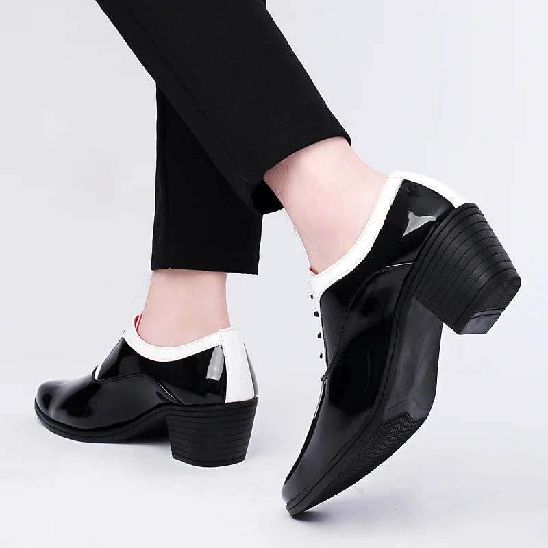 Classic Glitter Leather Men's Dress Shoes Fashion Red Mirror Luxury Shoes Men Increasing-height Heel Men Footwear