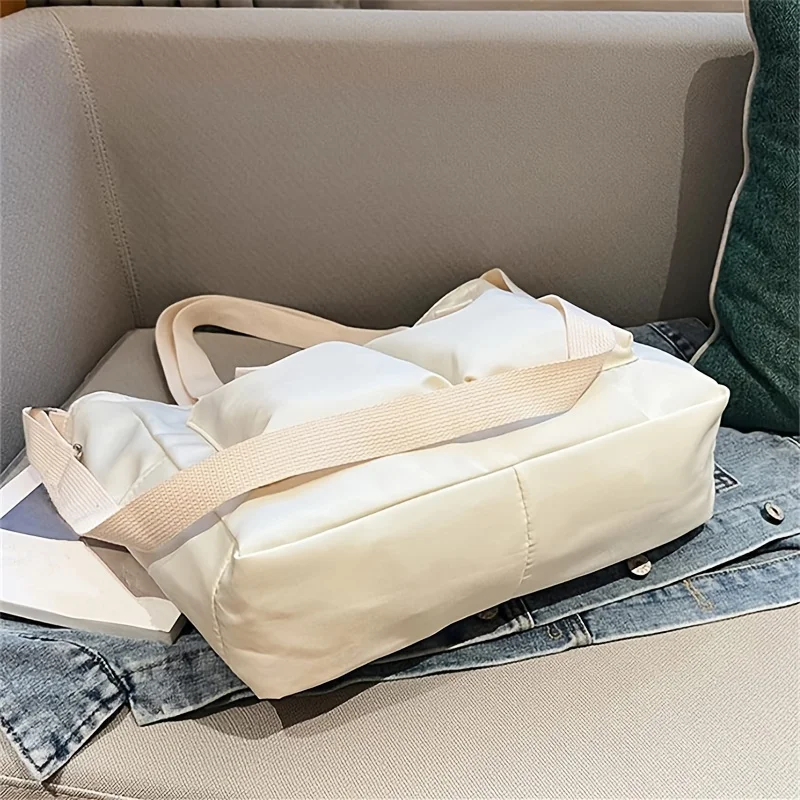 Front Pockets Nylon Handbag, Women's Large Capacity Shoulder Bag, Zipper Crossbody Bag