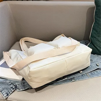 حقيبة يد من النايلون بجيوب أمامية، حقيبة كتف نسائية ذات سعة كبيرة، حقيبة كروس بسحاب 5