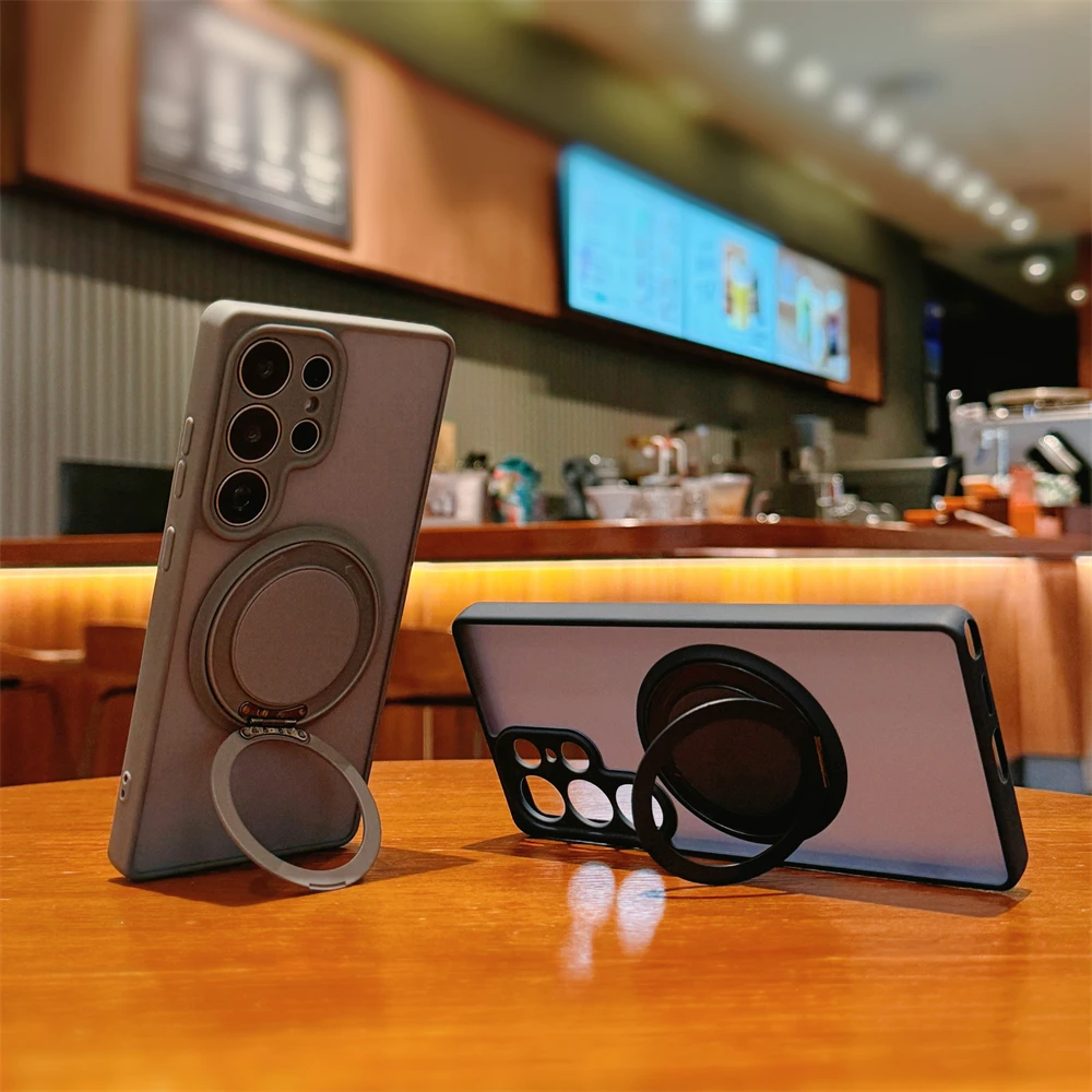 Matte Magnetic Shockproof Phone Case with 360° Rotating Ring