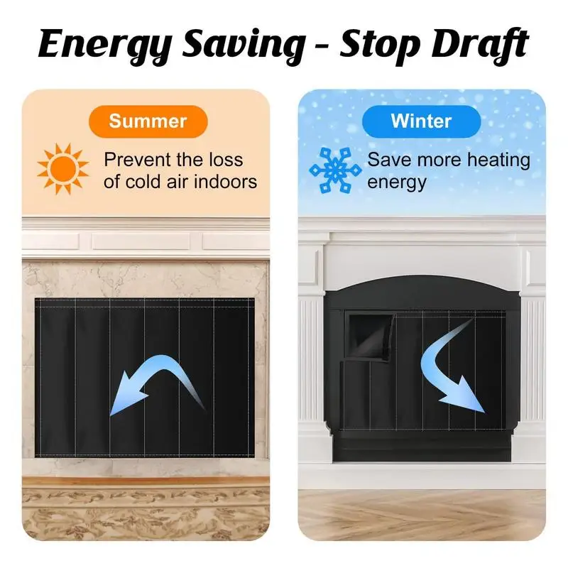 Fireplace Blocker Blanket Prevents Heat Loss Overnight Chimney Draft Stopper  Saves Energy Fireplace Cover Black