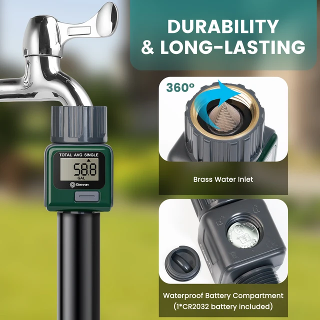 Geevon Digitális Vízáram -Mérőmérő Kültéri Kerti Tömlő Öntözés Lakóautó Utazás Mérő Vízfogyasztás - Image 3