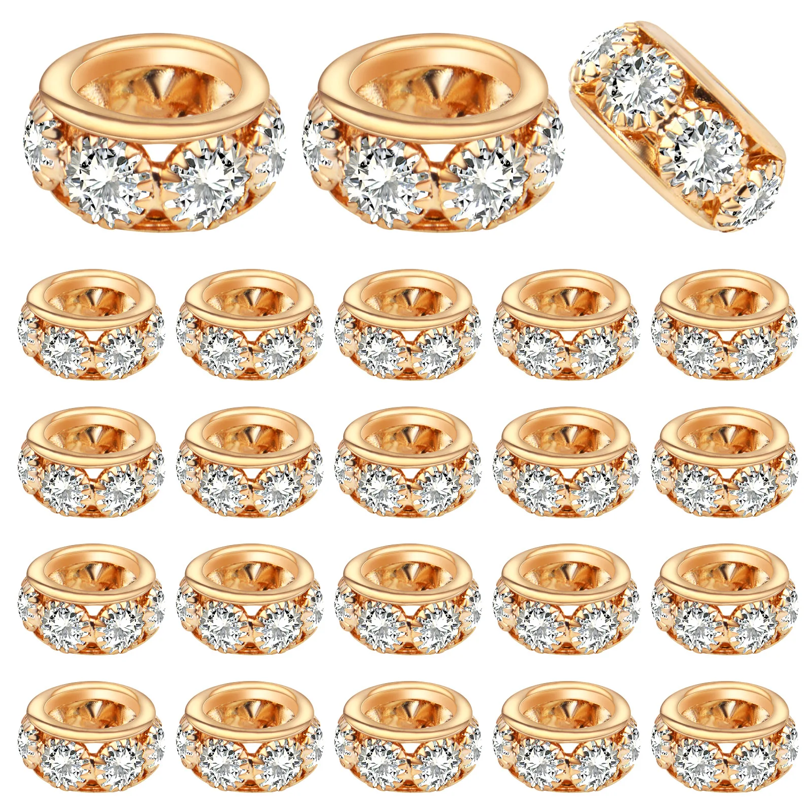 

40pcs 12mm Large Hole Rhinestone European Beads Crystal Rondelle Spacer Loose Beads for DIY Bracelet Jewelry Making, Hole: 8mm