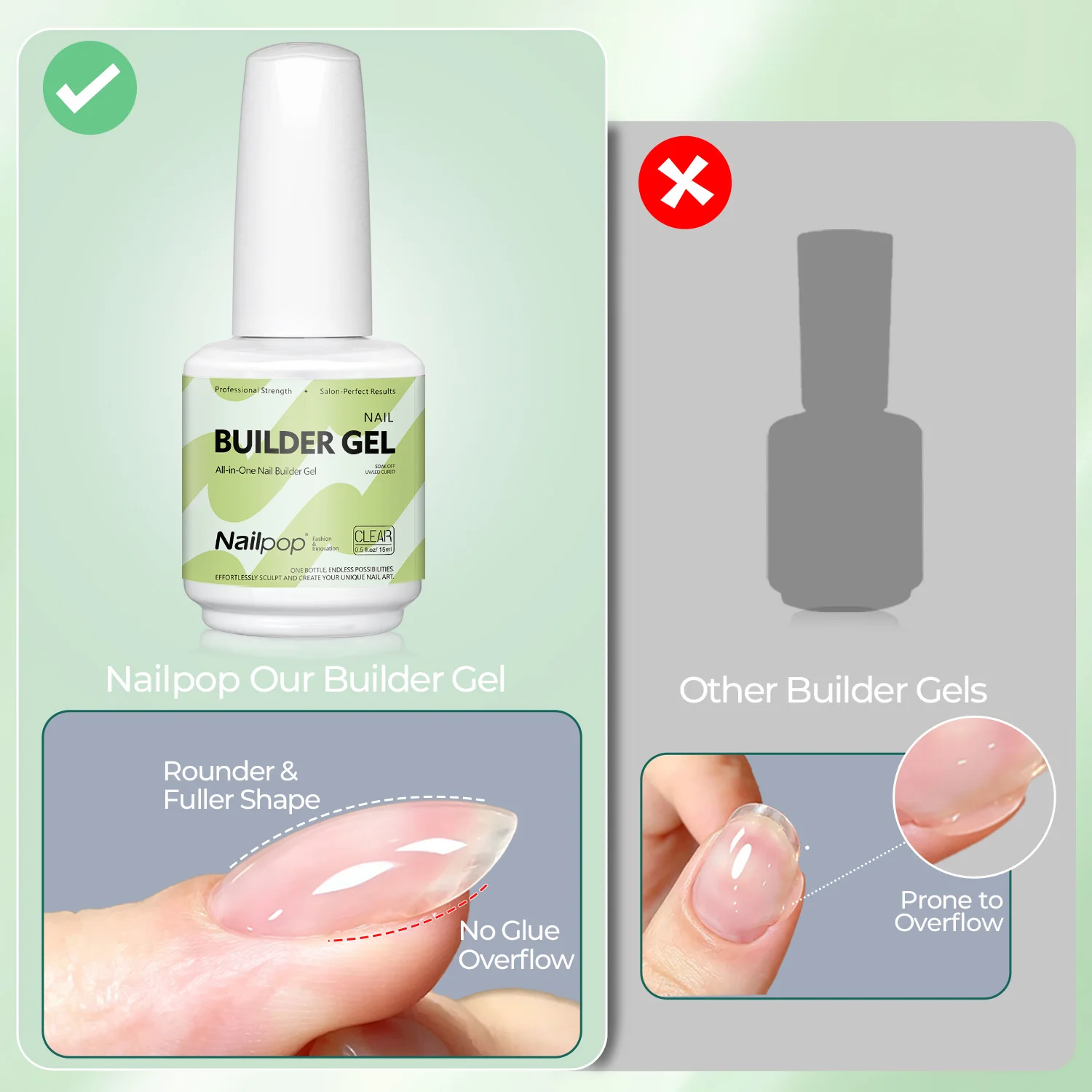 Nailpop 15ml Builder Gel: Enhanced Nail Strengthener & Extension Polish - Soak Off UV Gel Rhinestone Glue in 4 Vibrant Colors