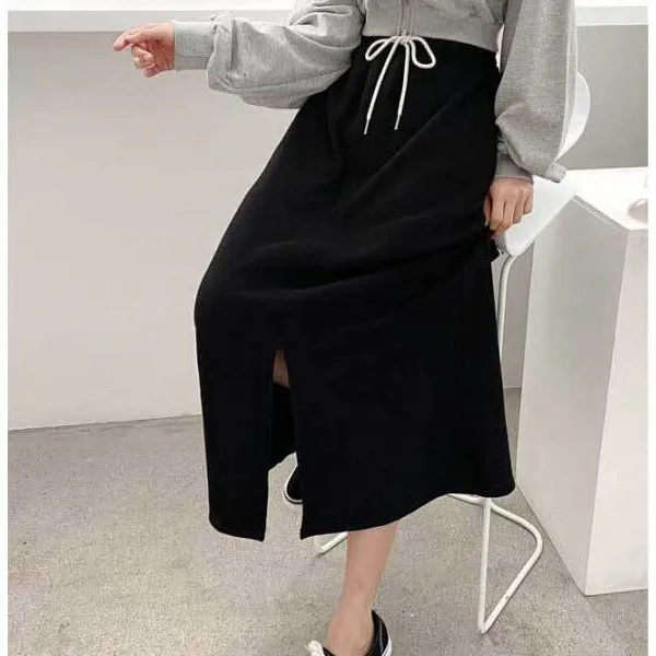 

SuperAen 2023 New High-waisted Drawstring Casual Split Casual Long Skirt for Women