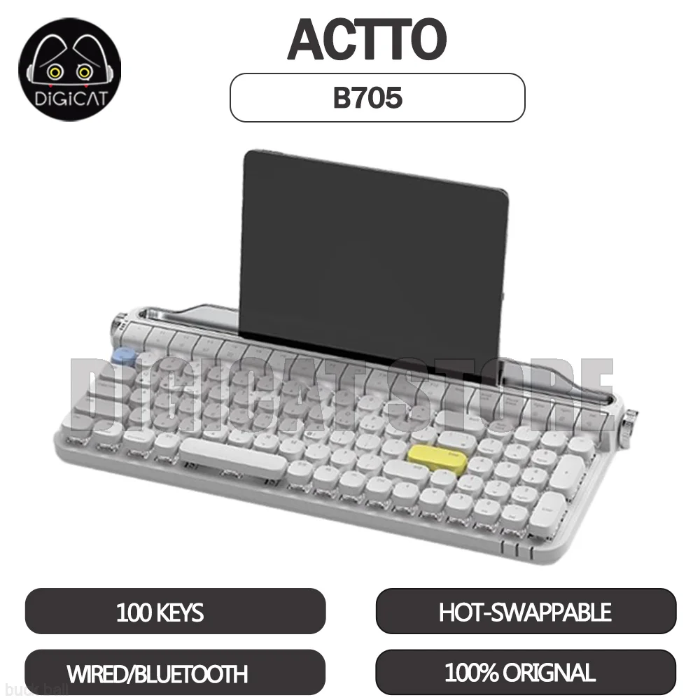 

Bluetooth беспроводная механическая клавиатура Actto B705, пишущая машинка, клавиатура с RGB подсветкой и держателем, Laotop с горячей заменой для Win Gift