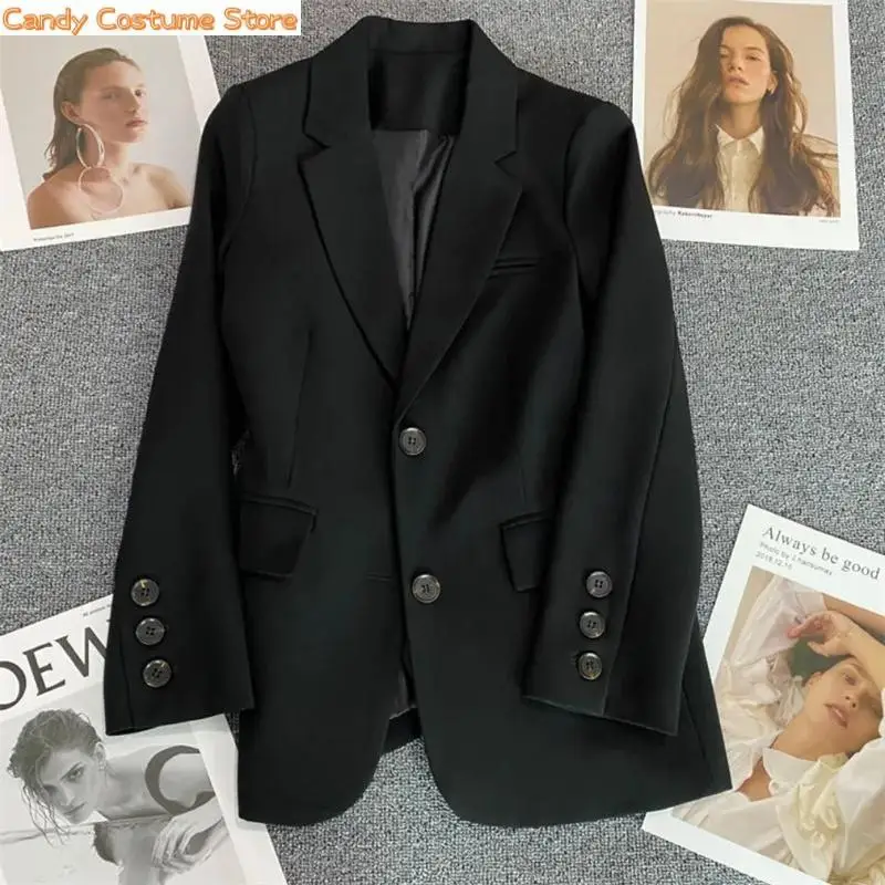 Khaki Blazers Outerwear Spring Autumn Suit Jacket Women Vintage Blazers Solid Single-breasted Casual Coat Lady Black Pink