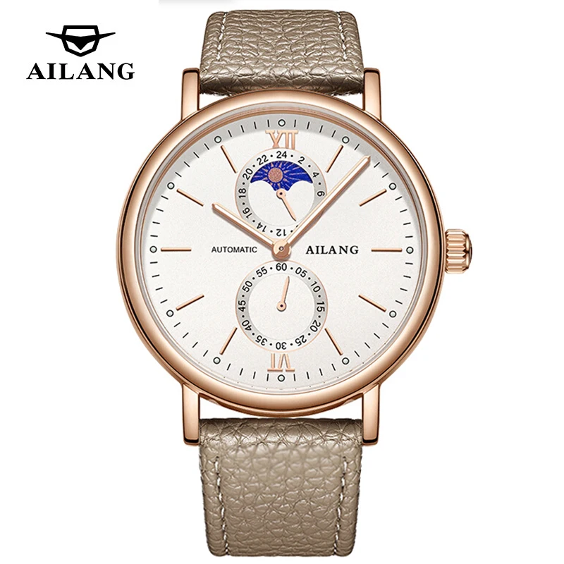 

AILANG Casual Fashion Men Quartz Watch Leather Strap 30M Waterproof Chronograph Watches Rose Gold Case Luminous Reloj Hombre