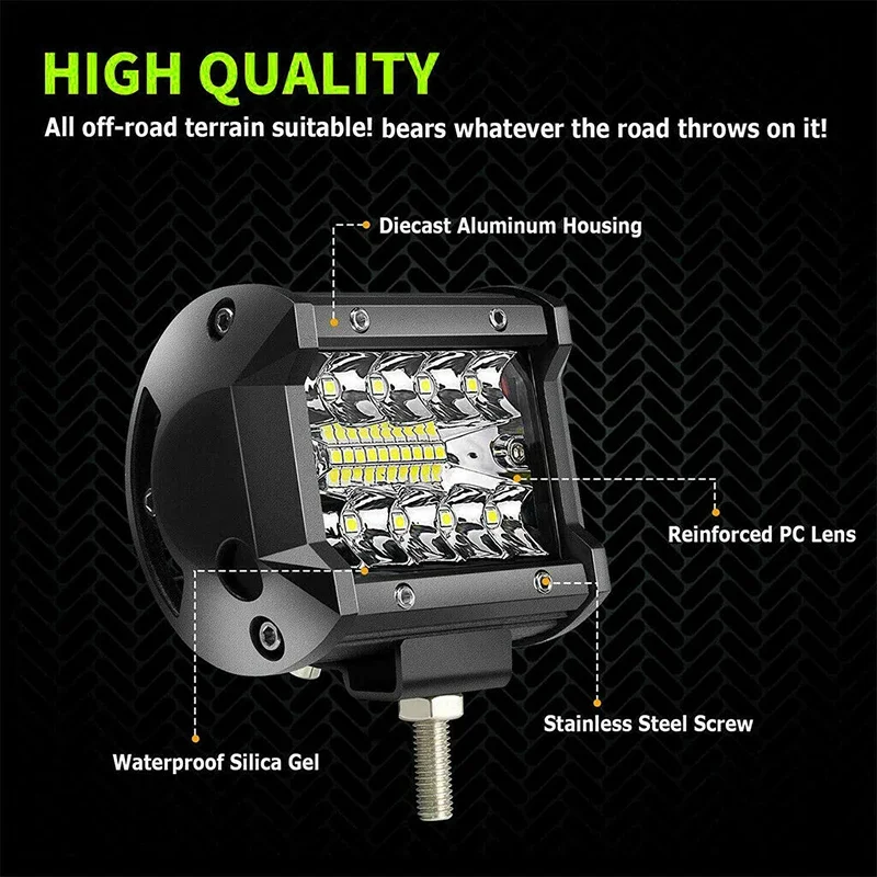 UNISHINE 4pcs 4inch 12v Offroad Spot Flood Combo Work Light LED Light Bar 6000K for Car SUV 4x4 Boat ATV Barra LED Headlights