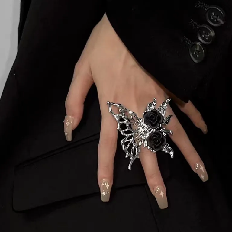 

Vintage Fashion Rose Butterfly Ring Unisex Exaggerated Open Ring Banquet Jewelry Accessories Gift