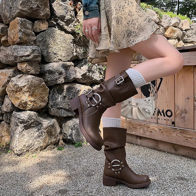 

Women's Leather Boots Luxury Designer Sexy Thigh High Heels High Sexy Female Shoes Round Toe Med Fashion Rubber Over-the-Knee R