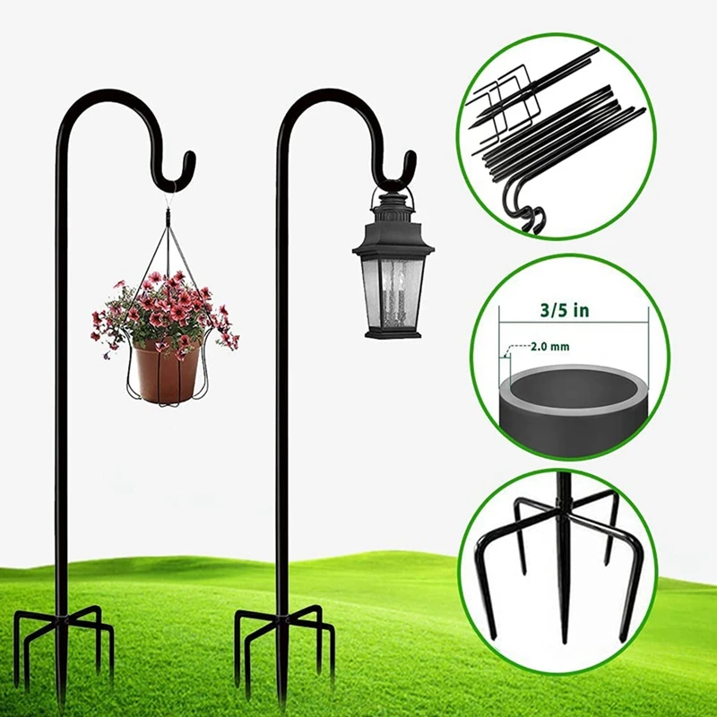 Shepherd Hook Plant Hanger Bird Feeder Pole Garden Hook Freestanding Adjustable Garden Hanger Hook 2 Pack,36 Inches Tall
