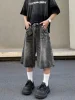 Lightning Patterned Jorts Loose Cropped Denim Shorts for Men Women's Y2k Distressed Calf-length Pants 3