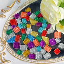 Blue Shine Assorted Glass Mosaic Tiles - 50 Piece Set for Crafts and Home Decoration (Gemstone Glitter)