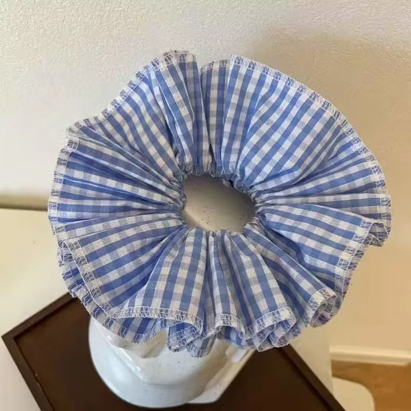 Summer Cute Plaid Cotton Hair Scrunchies - Extra Large Four-Layer Headwear