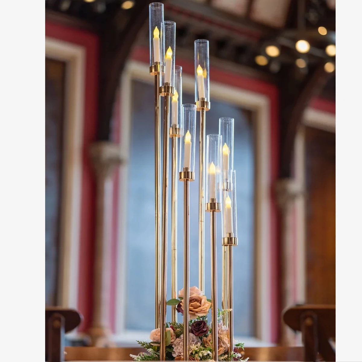 10pcs) European Wedding Table Gold Metal Candle Holder Tall Floor Candelabra Centerpiece 1845