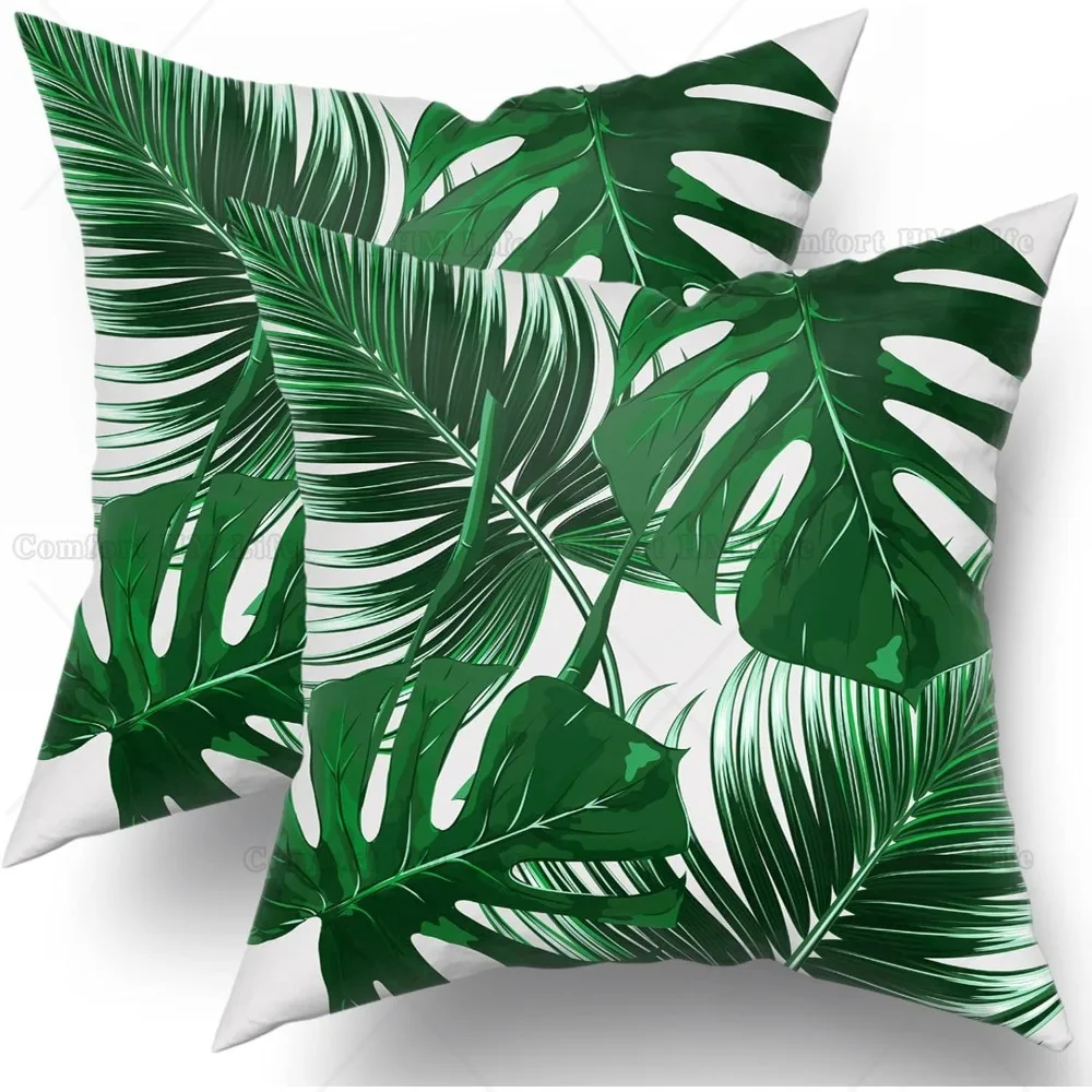 

Tropical Leaves Pillow Covers 18x18 Set of 2 Monstera Palm Leaf Plant Print Green Colored Throw Pillowcase Square Cushion Covers